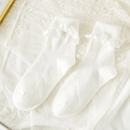 White frilly crew socks with sweet lace ruffles for JK school style and lolita fashion - White Silky Wave Ruffle Style (095 White)