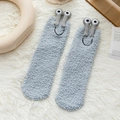 Calze carine in pile corallo azzurro con occhi 3D per comfort domestico invernale - Taglia unica / Grigio chiaro