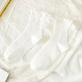 Calze bianche stile giapponese JK con bordo in pizzo e eleganti fiocchi di raso - Stile Fiocco con Bordo a Lattuga a Costine Bianco (110 Bianco)