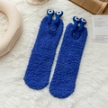 Calze in pile di corallo blu con simpatici occhi da mostro 3D e morbida consistenza felpata - Taglia unica / Blu