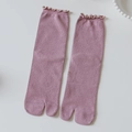 Pink Tabi socks featuring ribbed cotton fabric and decorative lettuce trim edges - One Size / Pink