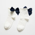 Calze bianche in cotone con decorazione fiocco blu scuro per stile Lolita - Taglia unica / Bianco (Fiocco Blu Navy)