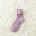 Calcetines de forro polar coral morado con lindo muñeco 3D para el calor invernal - Talla única / Púrpura (Hipopótamo)