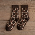 Calze spesse in lana a scacchi marrone vintage con motivi floreali per l'autunno inverno - Fiore a Quadri