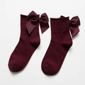 Calze lolita bordeaux scuro con un grande fiocco decorativo in nastro grosgrain - Taglia unica / Rosso (Fiocco Rosso)