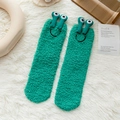 Cute green frog coral fleece socks with 3D eyes for cozy home thermal comfort - One Size / Green