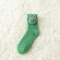Green coral fleece winter socks featuring 3D cartoon frog embroidery with fluffy texture - One Size / Green (Frog)