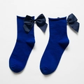 Calze blu in cotone con bordo a rotolo e grande fiocco laterale per uno stile Lolita chic - Taglia unica / Blu (Fiocco Blu)