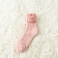 Plush coral fleece thermal socks in soft pink with cute 3D bunny decoration - One Size / Pink (Rabbit)
