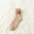 Cute brown coral fleece socks for women featuring 3D plush bear head decoration - One Size / Coffee (Bear)