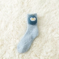 Calcetín grueso de forro polar coral azul claro con adorno de pingüino 3D - Talla única / Azul (Pingüino)
