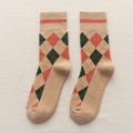 Calze da uomo in cotone lavorato a maglia kaki con motivo a rombi rosa e verdi - Cachi