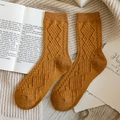 Winter-Wollsocken in Senfgelb mit Argyle-Strickmuster und gerippten Bündchen - Einheitsgröße / Gelb
