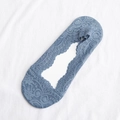 Elegant light blue lace no-show socks with wavy edges and breathable mesh design - One Size / Blue