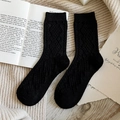 Klassische schwarze Wollmischung-Socken mit elegantem Rauten-Zopfstrickmuster - Einheitsgröße / Schwarz