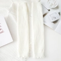 Witte gebreide beenwarmers met verticale ribbels en golvende ruches voor dames - Witte Verticale Strepen