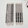 Japanese tabi split-toe socks with black stripes and polka dots on off-white cotton - One Size / Khaki Polka Dot