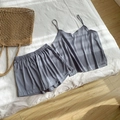 Greyish blue chiffon loungewear set with camisole top and shorts in a satin finish - M / Gray Blue