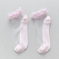 Calze a rete rosa stile Lolita con bordo in pizzo e decorazioni di perle bianche - Taglia unica / Rosa