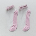 Calze Lolita rosa e bianche con bordo in pizzo e accenti di perle da donna - Taglia unica / Viola