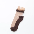 Chaussettes dentelle transparentes avec bordure marron, paillettes et emballage - café