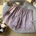 Silk-touch safety shorts in dusty pink with lace trim and side bow detail - One Size / Purple