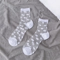 White sheer heart pattern crystal socks with reinforced toe and heel details - White Heart