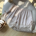Pink satin lounge shorts with white eyelash lace trim and sweet ribbon bows - One Size / Nude