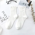 White mid-calf cotton socks with ruffles and double bows for Japanese style - One Size / White