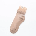 Sheer beige ankle socks with dual-layer mesh lace cuffs and gold star sequins - Light Coffee
