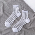 Calzini trasparenti bianchi a righe verticali con motivo a rete per donna - Bianco a Strisce Verticali