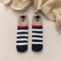 Cozy coral fleece Christmas bear socks with 3D ears and colorful stripes pattern - Navy Striped Bear