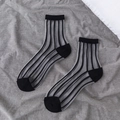 Calze trasparenti a metà polpaccio con strisce verticali nere e grigie in stile minimal - Nero Righe Verticali