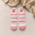 Cozy pink striped coral fleece winter socks with cute cartoon pig embroidery - Pink Striped Pig