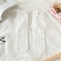Witte Lolita kniekousen met grote organza strikken en delicate kanten rand voor meisjes - Parelmoer Wit
