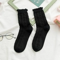Calze nere Lolita con jacquard a cuore e bordo con volant in stile vintage - Nero