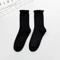 Calcetines media pantorrilla negros clásicos con ribete de volantes y punto acanalado - Talla única / Negro
