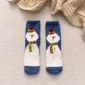 Winter navy blue coral fleece socks featuring cute snowman pattern with 3D red pom poms - Blue Snowman