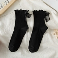 Süße schwarze Lolita Socken mit Rüschensaum und Details aus Organzaschleifen - Einheitsgröße (35-39) / Schwarz