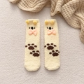 Cute yellow koala coral fleece socks for children with 3D ears and pink bow detail - Yellow Dog Paw Prints