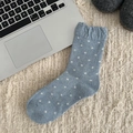 Thick light blue wool socks with white polka dots for autumn and winter warmth - Blue Polka Dot
