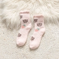 Pink coral fleece socks featuring brown bear and orange carrot pattern for winter warmth - One Size / Pink Carrot