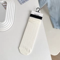 Calze a metà polpaccio in maglia crema con motivi a cuore e polsini neri a costine - Taglia unica / Bianco