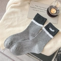 Grey and white puppy embroidery cotton socks with warm home lifestyle styling - One Size / Gray