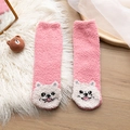 Roze koraalfleece thermische sokken met schattig wit cartoon dierengezicht voor de winter - Eén maat / Oudroze (Kat)