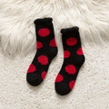 Women's warm coral fleece crew socks with red polka dots on black background - One Size / Black