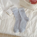 Light blue mid-tube socks with white lace trim and cute cartoon puppy embroidery - Light Blue Dog Embroidery Style (RH2608)