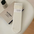 Calcetines media pierna de punto jacquard blanco crema con rayas caladas y bordes ondulados - Talla única / Beige