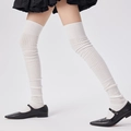 White over-the-knee knit socks with ribbed texture for a classic school style look - One Size / White