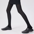 Detailed view of black vertical ribbed texture on chic over-the-knee socks for women - One Size / Black